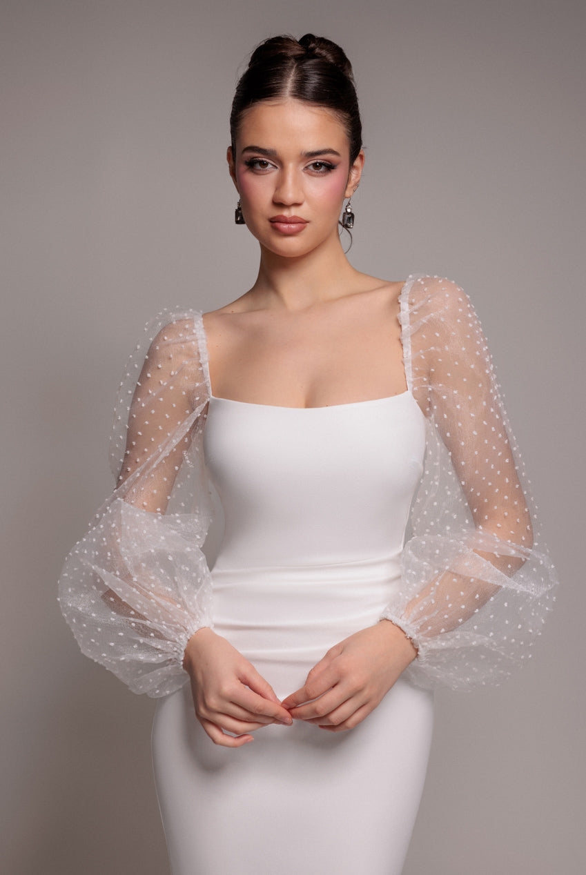 Dobby Organza Bishop Sleeve Multiway Maxi Dress - White DR5011