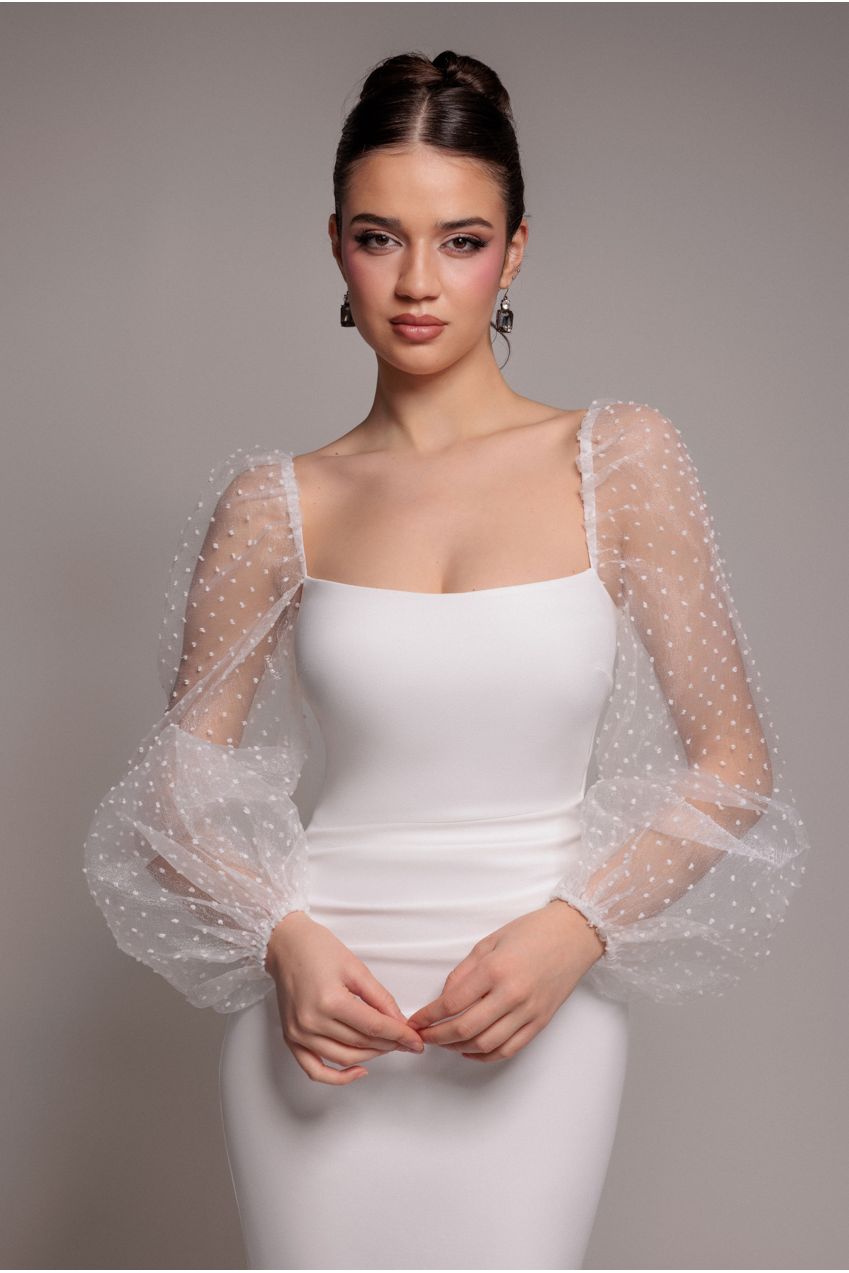 Dobby Organza Bishop Sleeve Multiway Maxi Dress - White DR5011