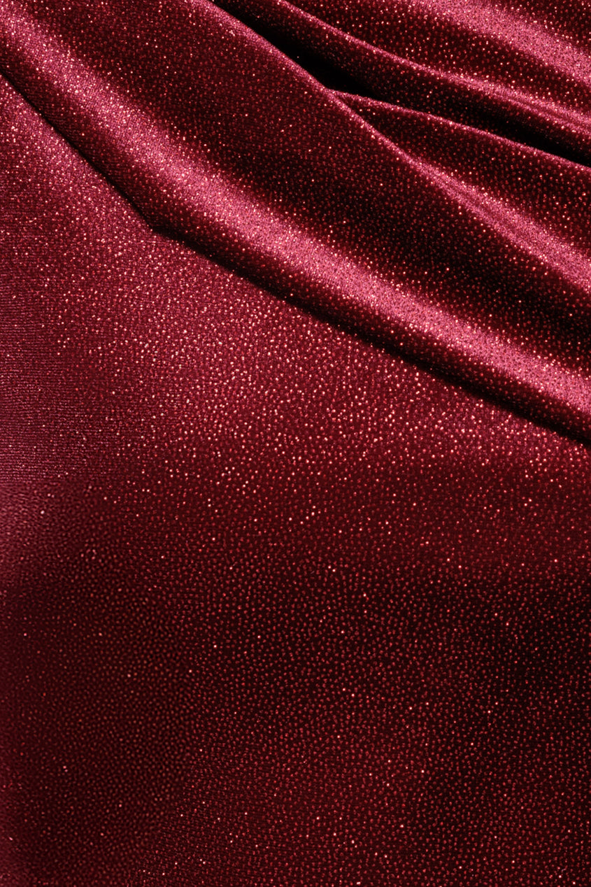 Glitter Velvet Sash One Shoulder Bardot Maxi Dress - Wine DR5017