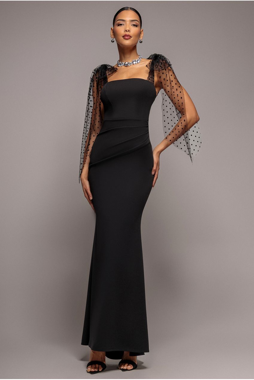 Scuba & Polka Mesh Bella Bow Multiway Maxi Dress - Black DR5020
