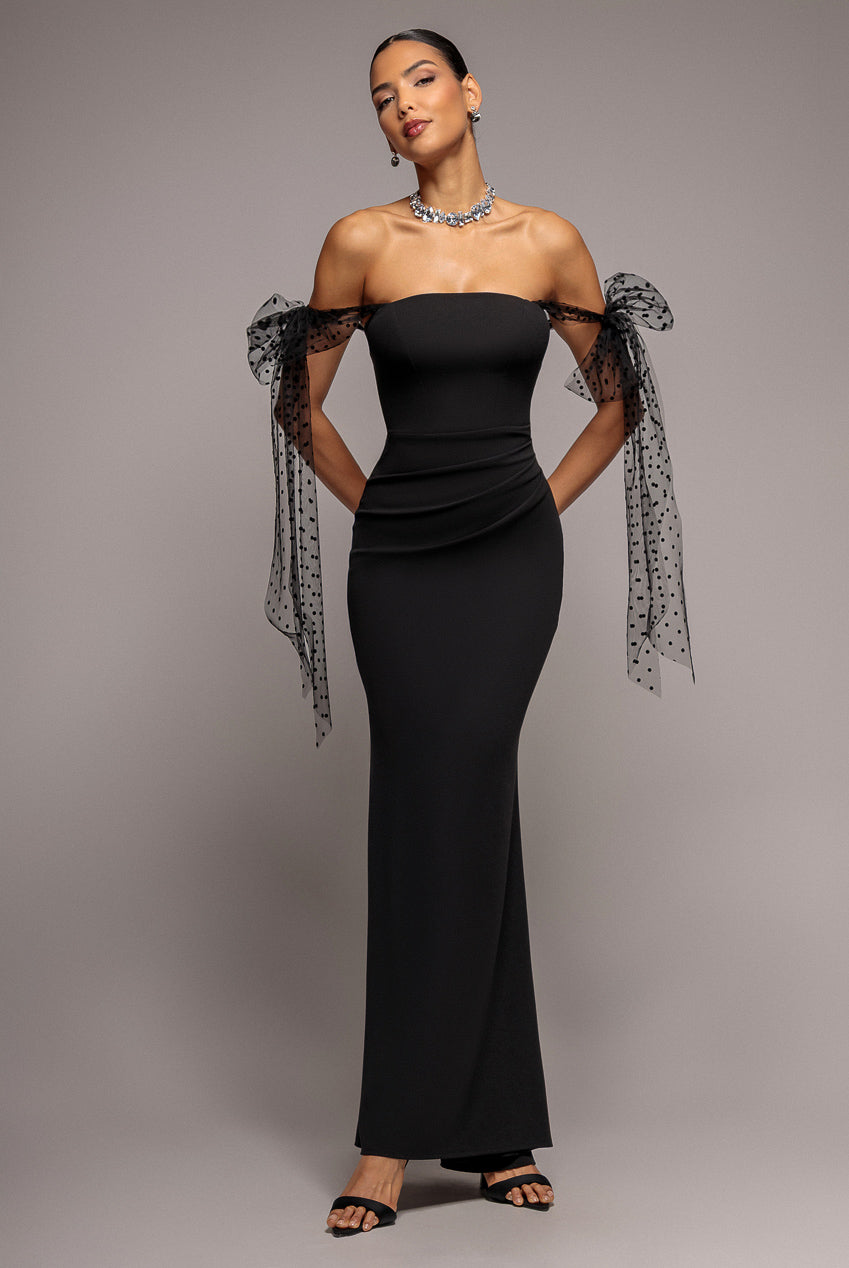 Scuba & Polka Mesh Bella Bow Multiway Maxi Dress - Black DR5020