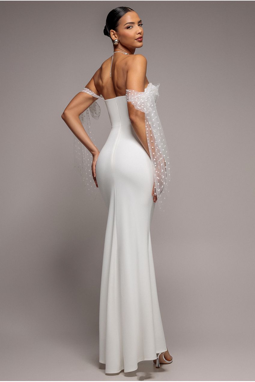 Scuba & Polka Mesh Bella Bow Multiway Maxi Dress - White DR5020