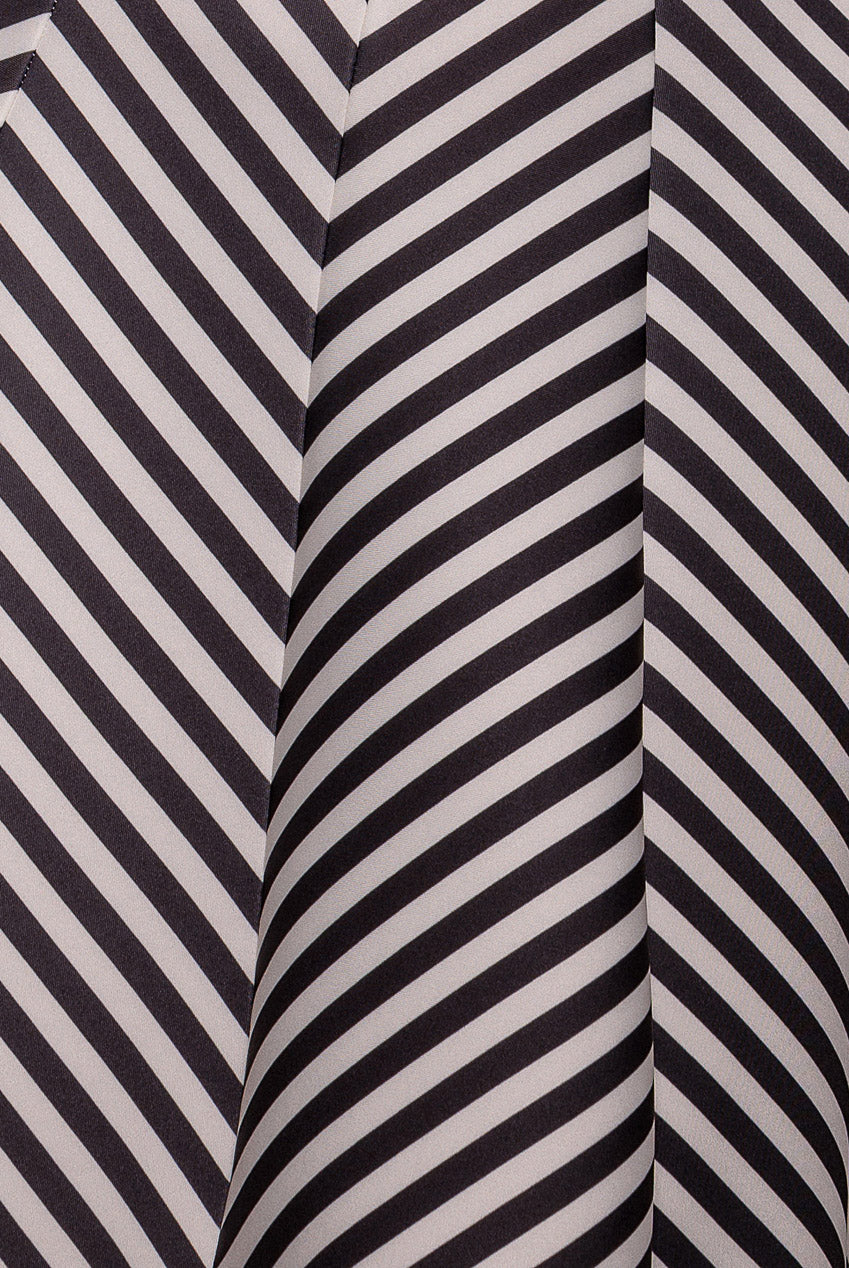 Diagonal Stripe Velvet Bow A Line Midi Dress - Black White DR5050