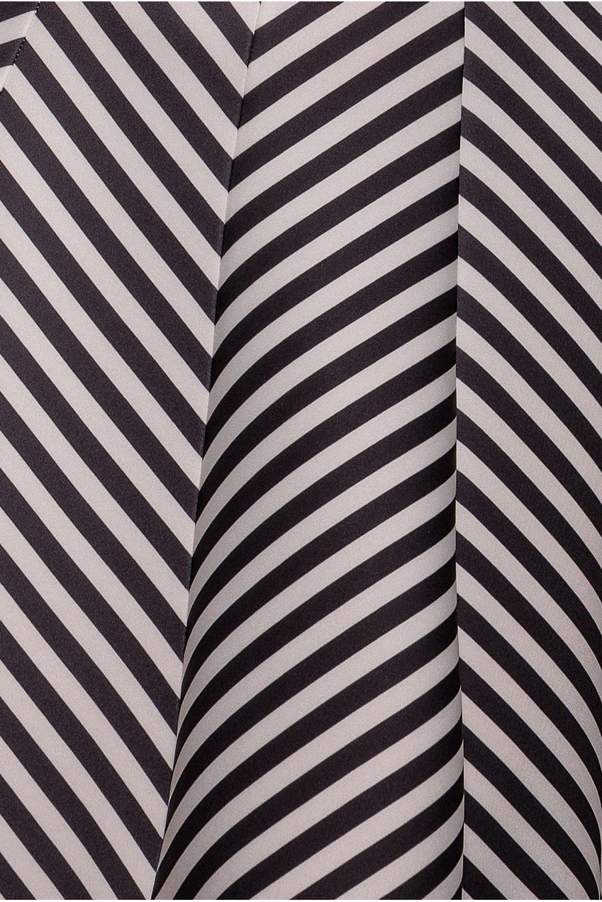 Diagonal Stripe Velvet Bow A Line Midi Dress - Black White DR5050