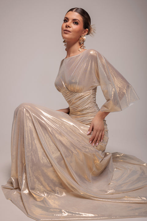 Gravity Defying Naked Maxi Dress - Gold by Goddiva