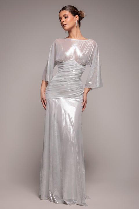 Gravity Defying Naked Maxi Dress - Silver by Goddiva