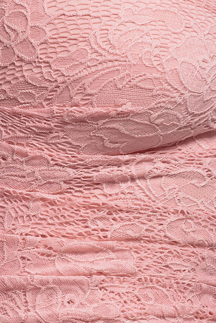 One Shoulder Cape Sleeve Pleated Lace Maxi Dress - Blush Pink DR5065