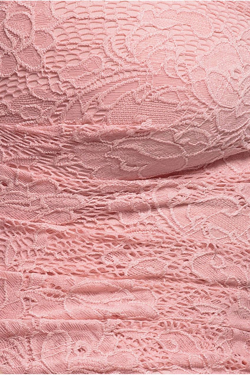 One Shoulder Cape Sleeve Pleated Lace Maxi Dress - Blush Pink DR5065
