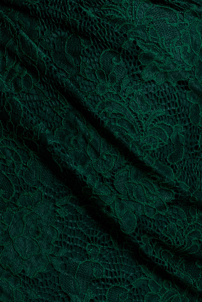 One Shoulder Cape Sleeve Pleated Lace Maxi Dress - Emerald Green DR5065