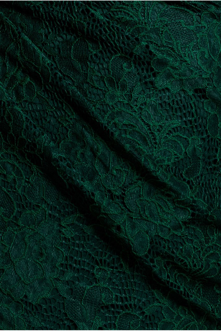 One Shoulder Cape Sleeve Pleated Lace Maxi Dress - Emerald Green DR5065