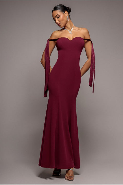 Multiway Bow Soft Satin Sweetheart Maxi Dress - Burgundy by Goddiva