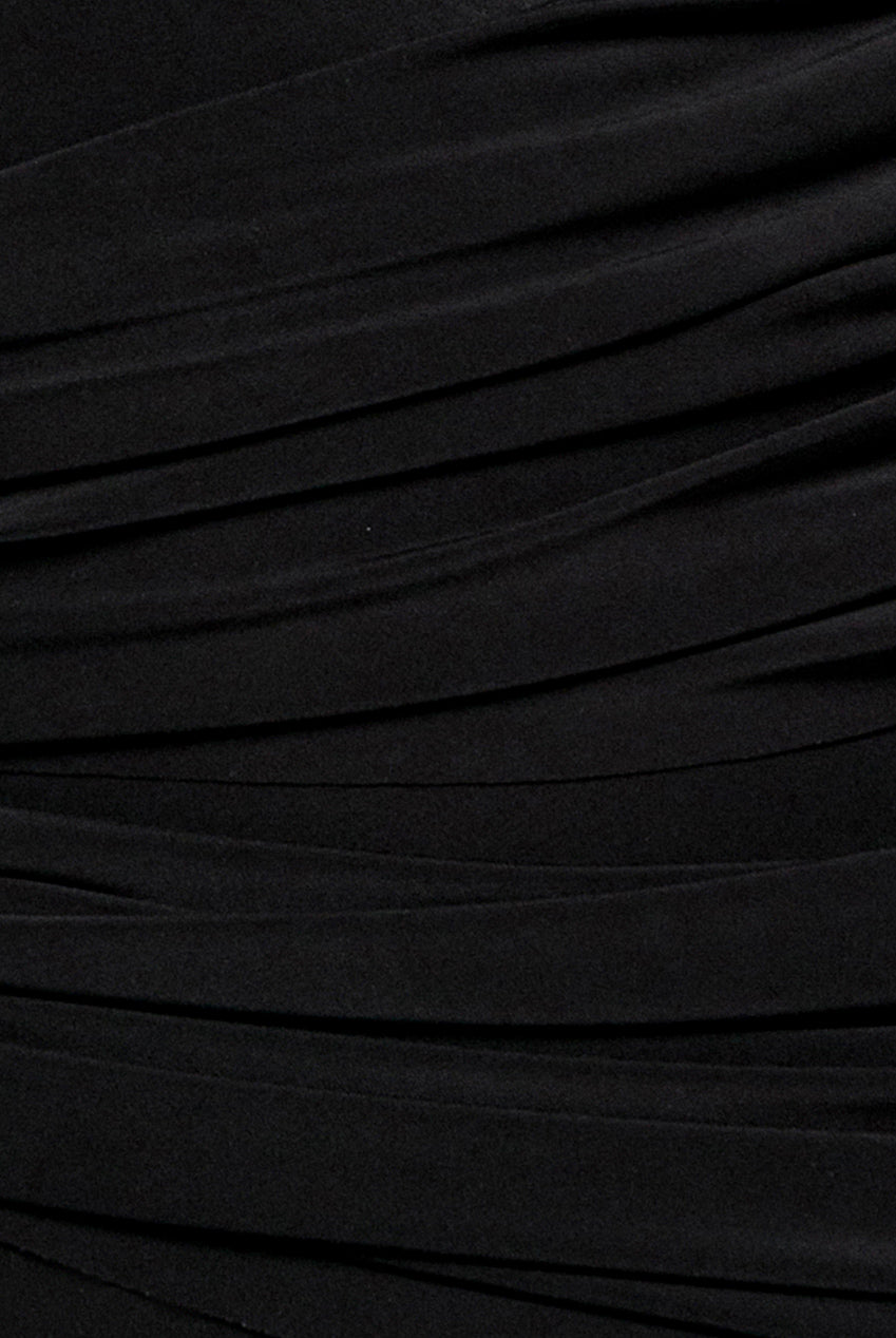 Off Shoulder Gathered Panel Soft Touch Maxi Dress - Black DR5087
