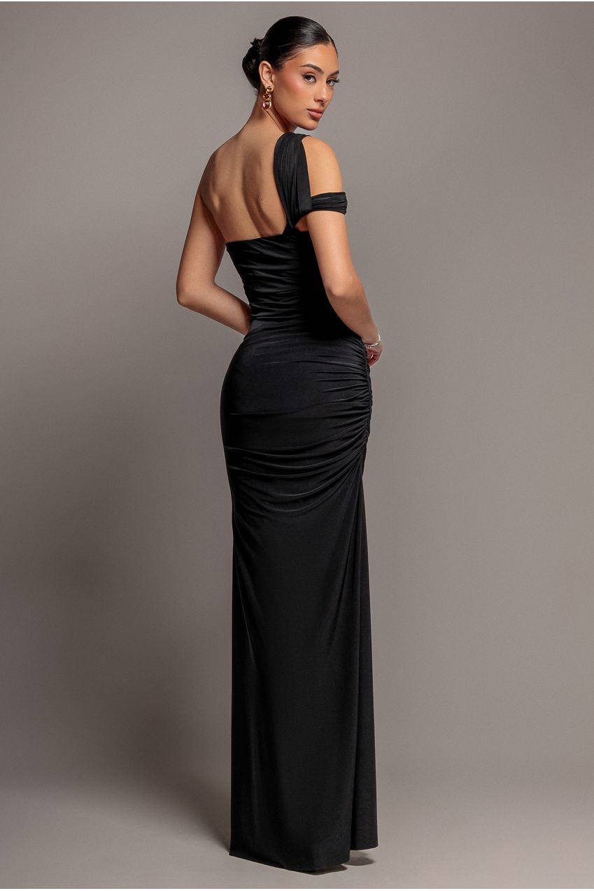 One Shoulder Asymmetric Twist Maxi Dress - Black DR5089