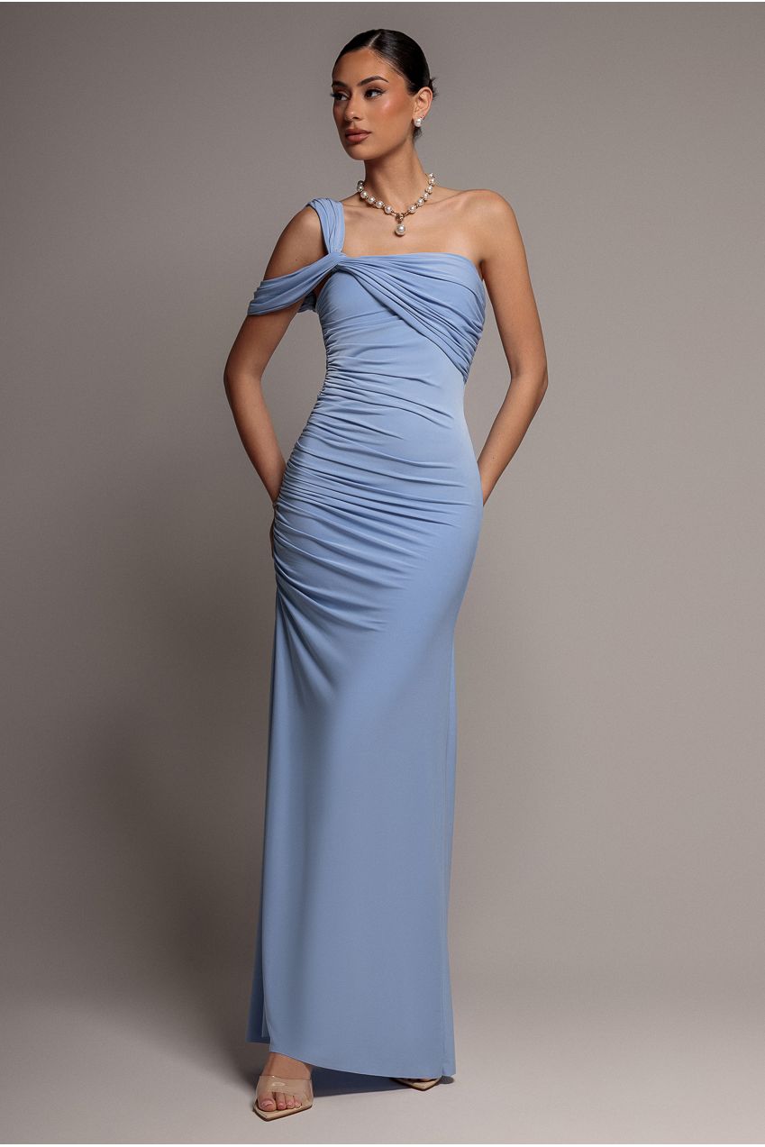 One Shoulder Asymmetric Twist Maxi Dress - Blue DR5089