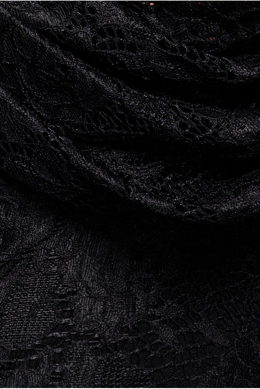 Lace Cowl One Shoulder Scuba Crepe Maxi Dress - Black DR5093