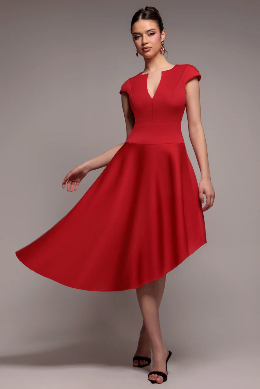Cap Sleeve Skater High Low Midi Dress - Red DR5100