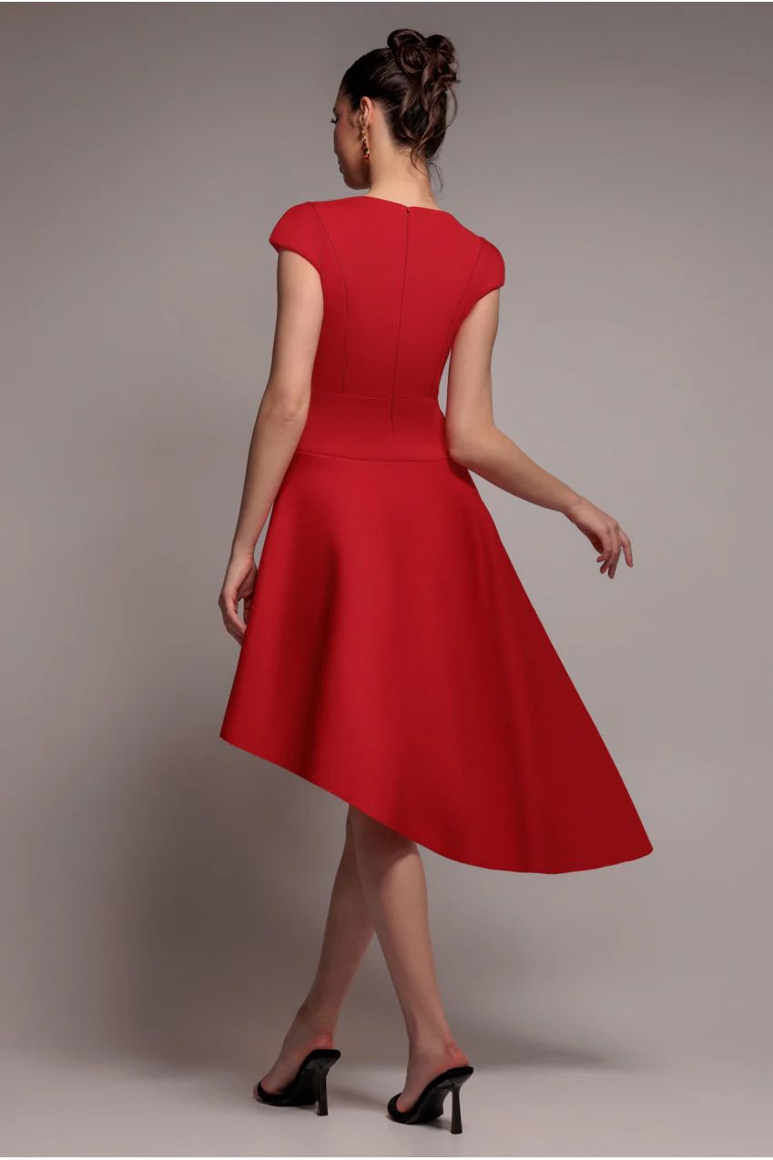 Cap Sleeve Skater High Low Midi Dress - Red DR5100