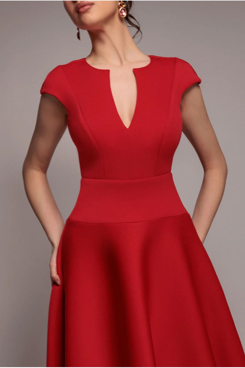 Cap Sleeve Skater High Low Midi Dress - Red DR5100
