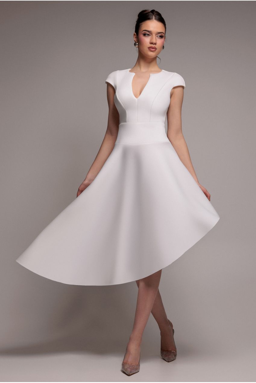 Cap Sleeve Skater High Low Midi Dress - Cream DR5100