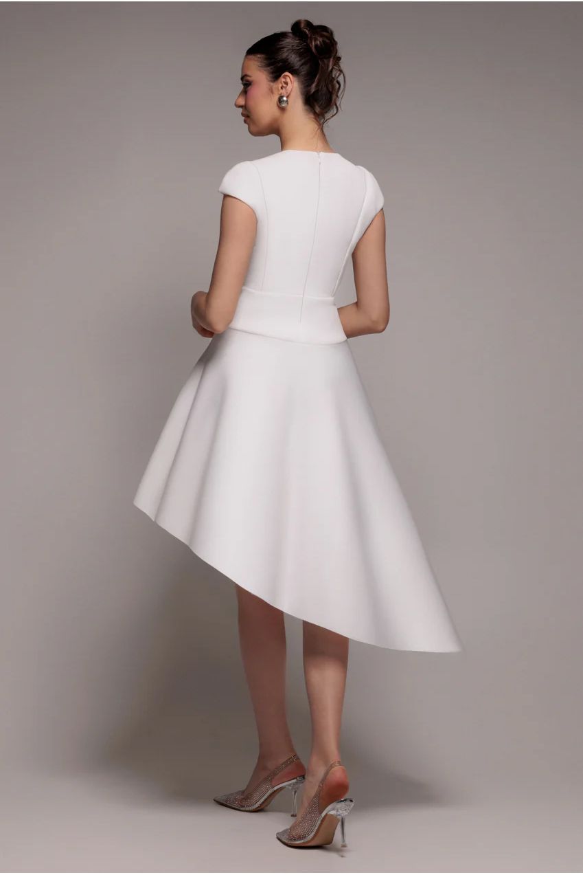Cap Sleeve Skater High Low Midi Dress - Cream DR5100