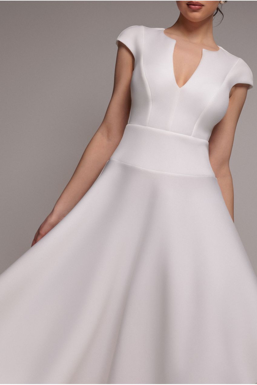 Cap Sleeve Skater High Low Midi Dress - Cream DR5100