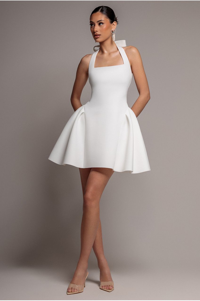 Corset Fit And Flare Halter Neck Skater Mini Dress - White DR5107