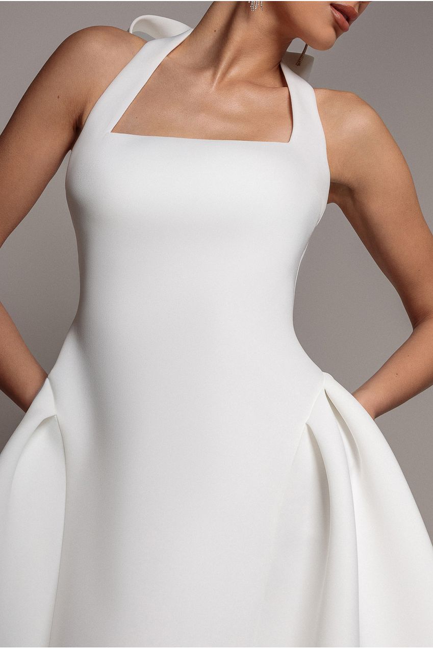 Corset Fit And Flare Halter Neck Skater Mini Dress - White DR5107