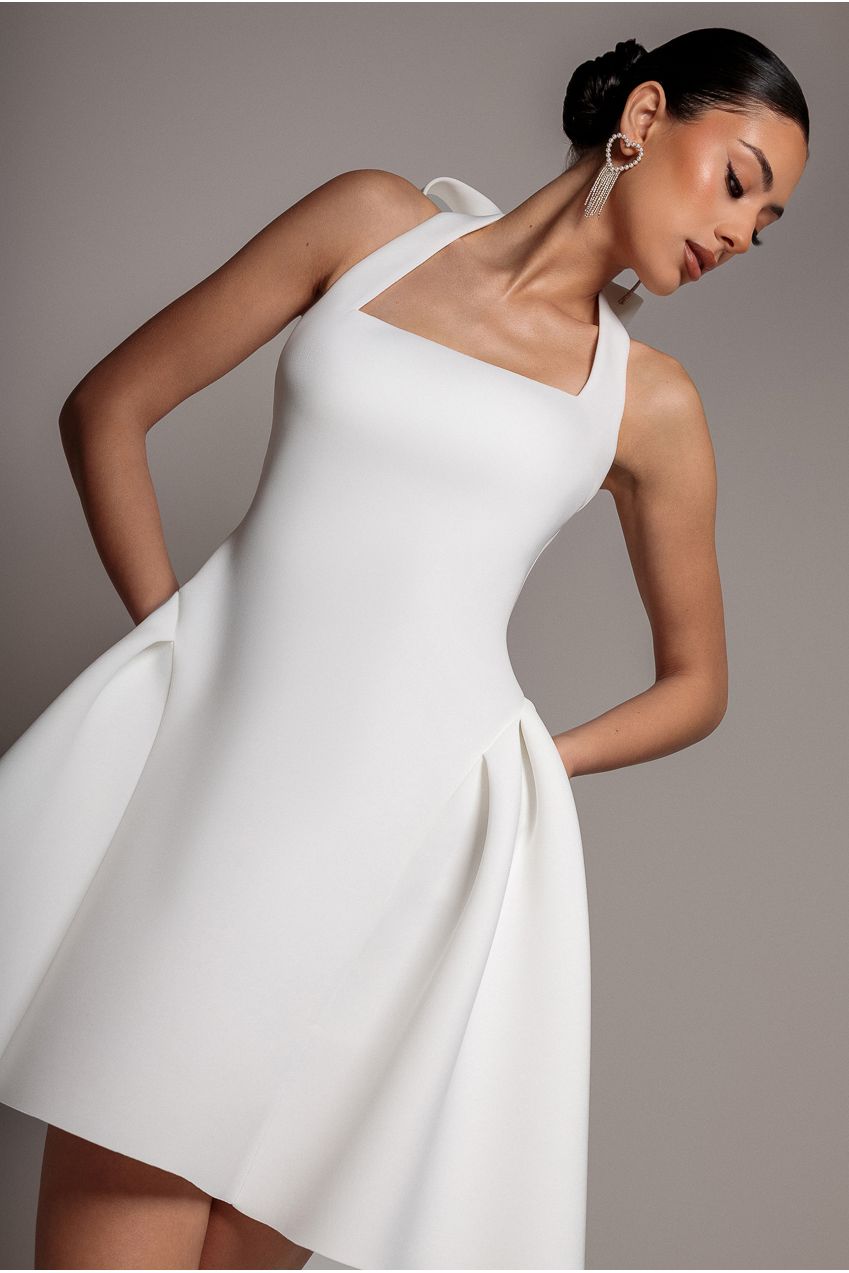 Corset Fit And Flare Halter Neck Skater Mini Dress - White DR5107