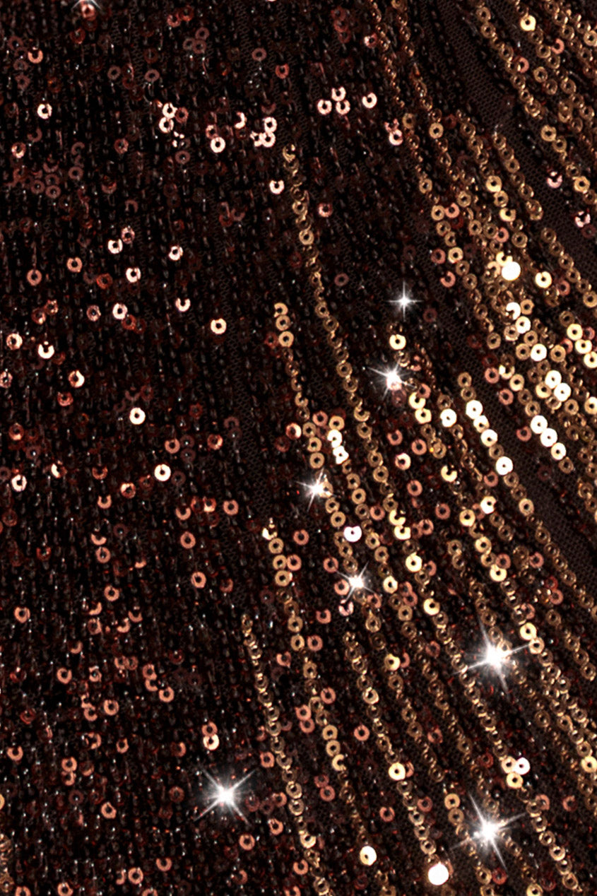 Ombre Sequin One Shoulder Bardot Maxi Dress - Brown DR5113