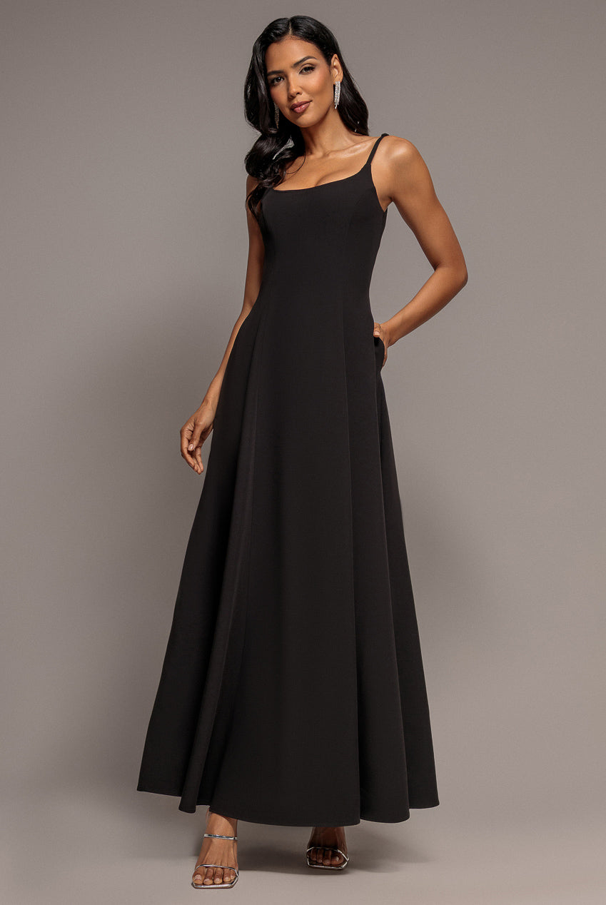 Strapless Fit & Flare A Line Maxi Dress - Black DR5114