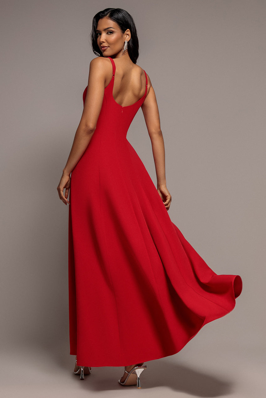 Strapless Fit & Flare A Line Maxi Dress - Red DR5114
