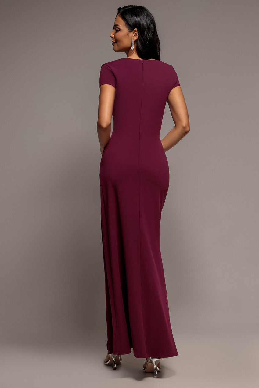 Cap Sleeve Pleated Asymmetric Maxi Dress - Plum DR5115