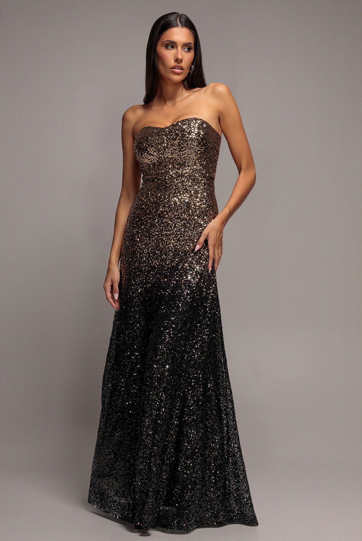 Ombre Sequin Bandeau Maxi Dress - Gold DR5116