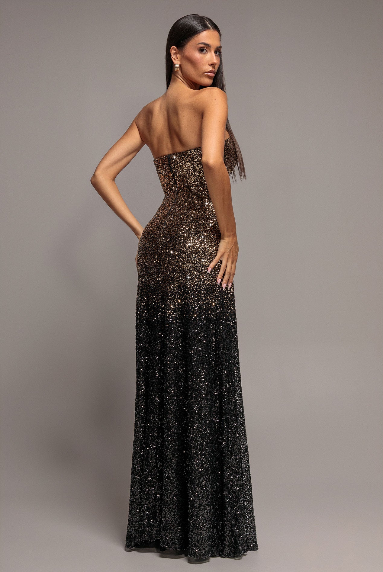 Ombre Sequin Bandeau Maxi Dress - Gold DR5116