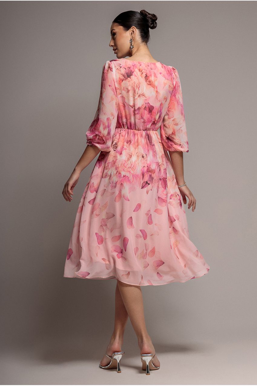 Floral Print Wrap A Line Midi Dress - Blush Pink DR5131