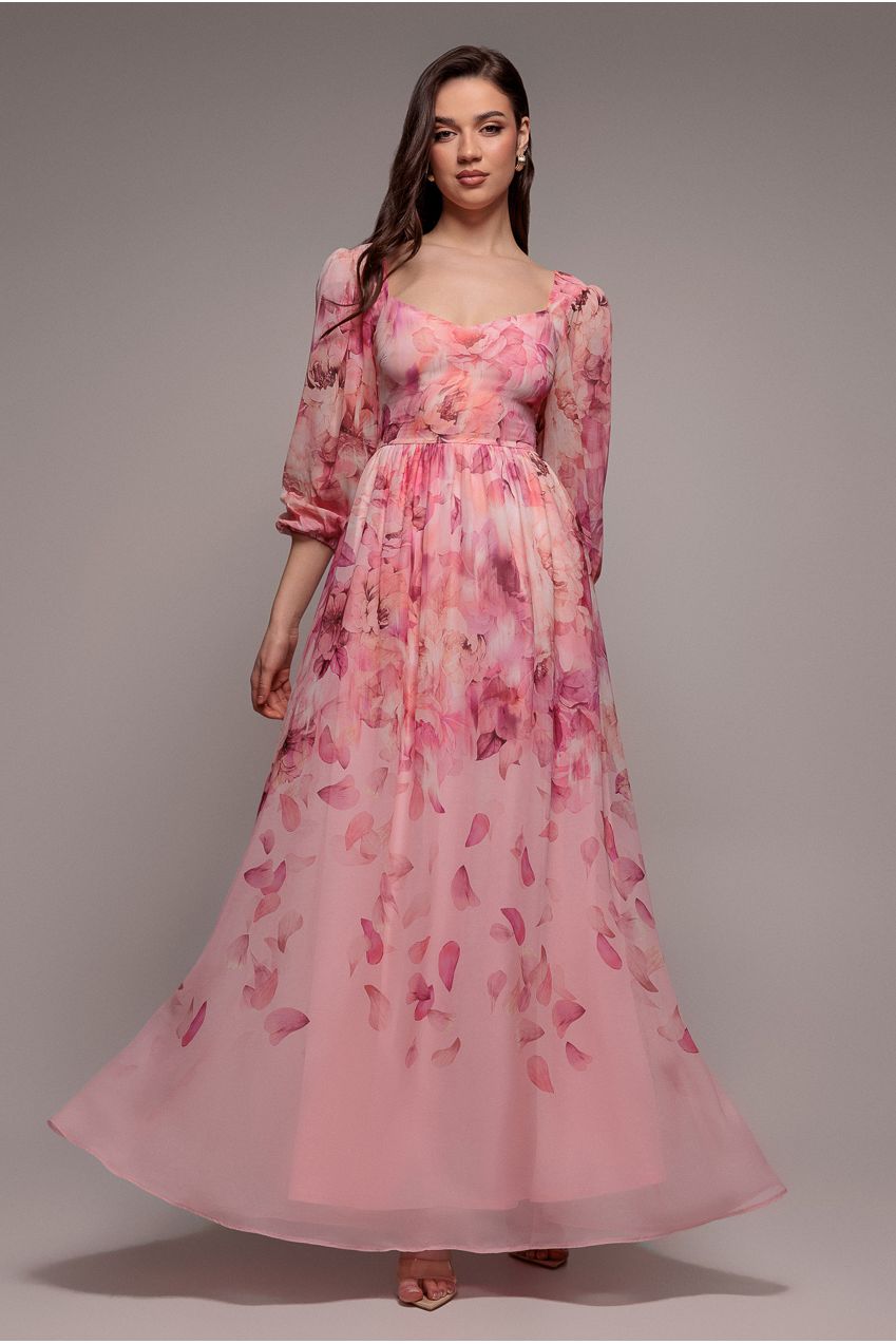 Floral Print Shirred Back A Line Maxi Dress - Blush Pink DR5132