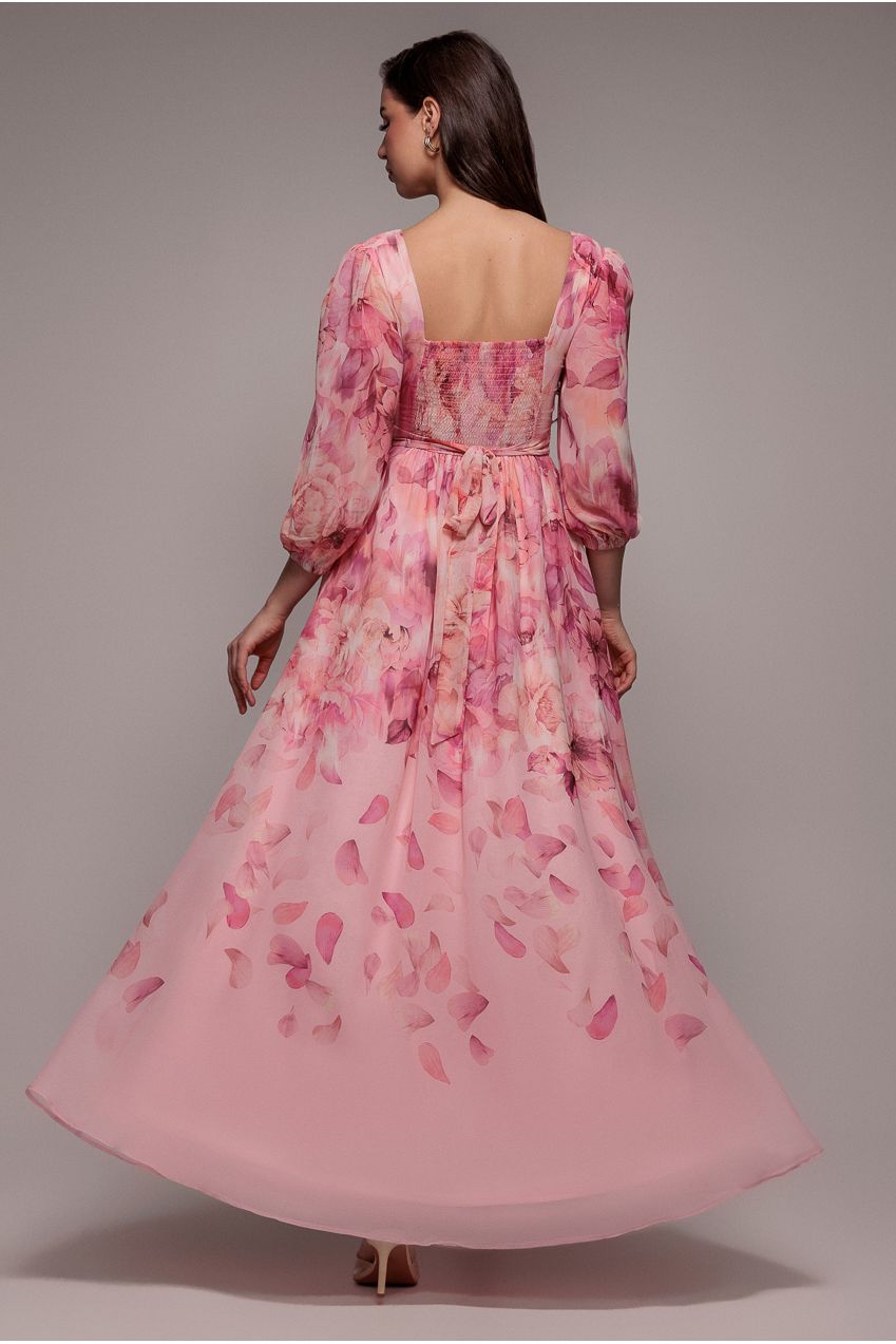 Floral Print Shirred Back A Line Maxi Dress - Blush Pink DR5132