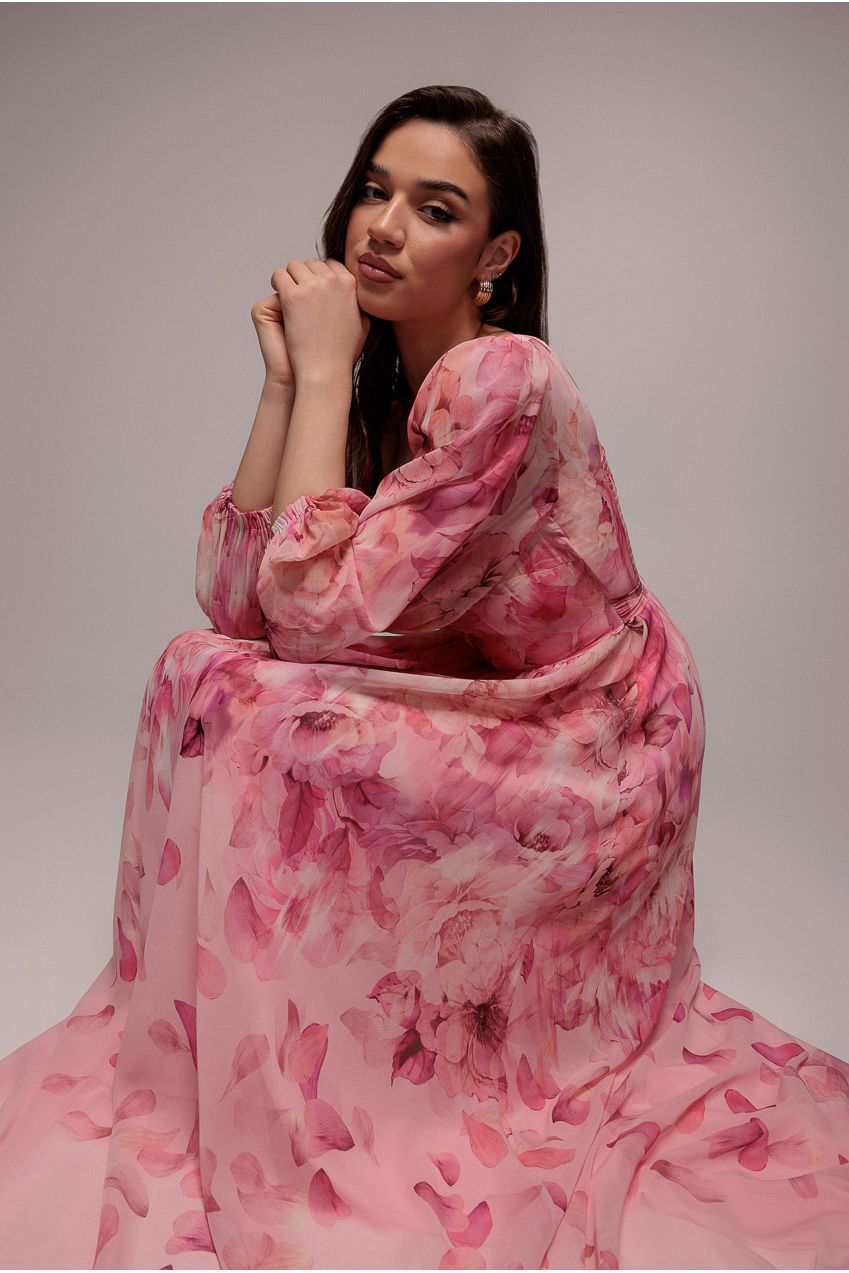 Floral Print Shirred Back A Line Maxi Dress - Blush Pink DR5132