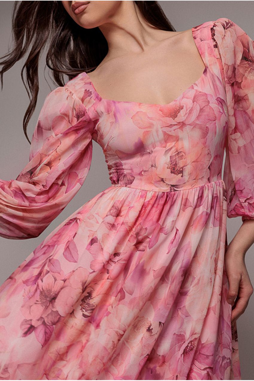 Floral Print Shirred Back A Line Maxi Dress - Blush Pink DR5132