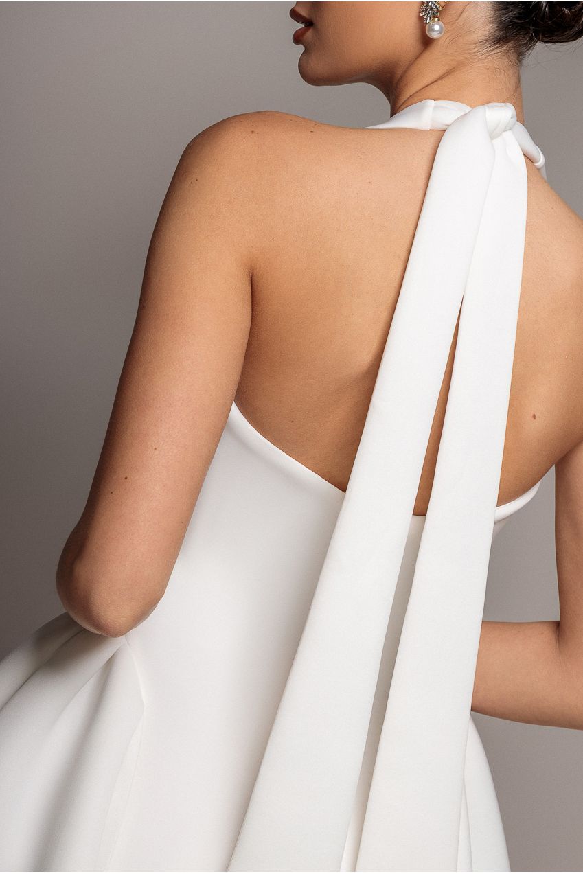 Corset Fit And Flare Halter Neck Midi Dress - White DR5134