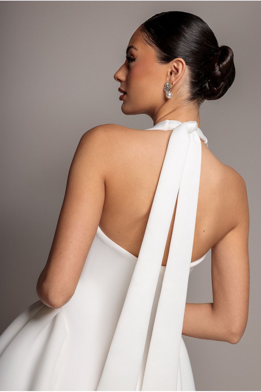 Corset Fit And Flare Halter Neck Midi Dress - White DR5134