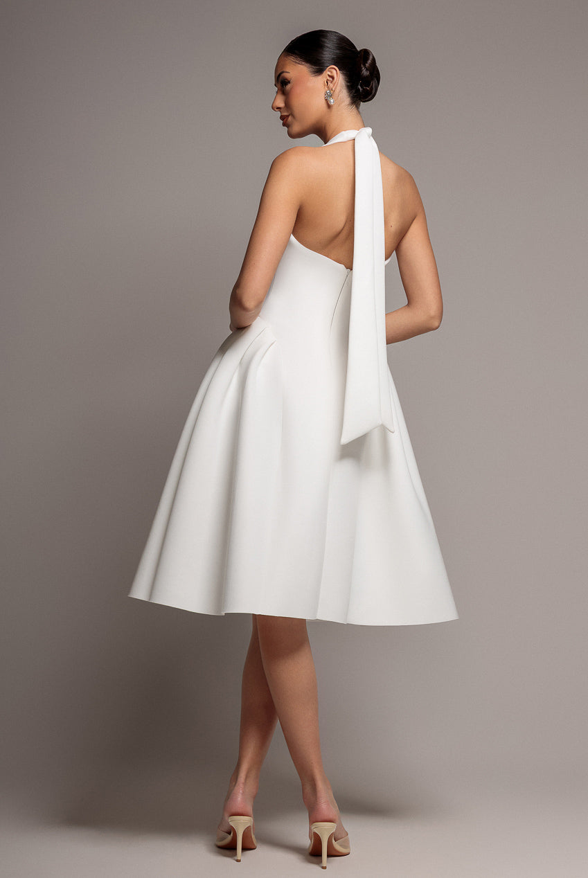 Corset Fit And Flare Halter Neck Midi Dress - White DR5134