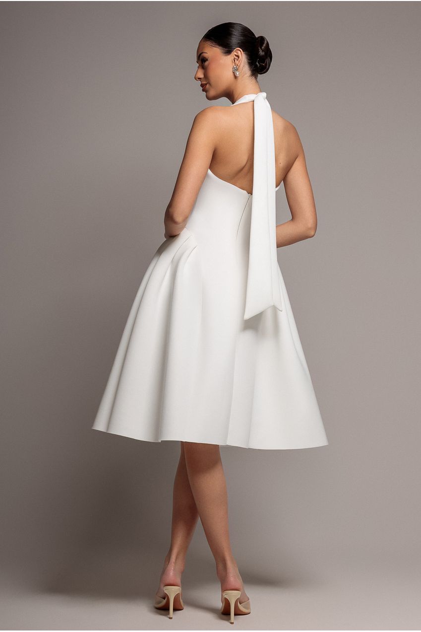Corset Fit And Flare Halter Neck Midi Dress - White DR5134