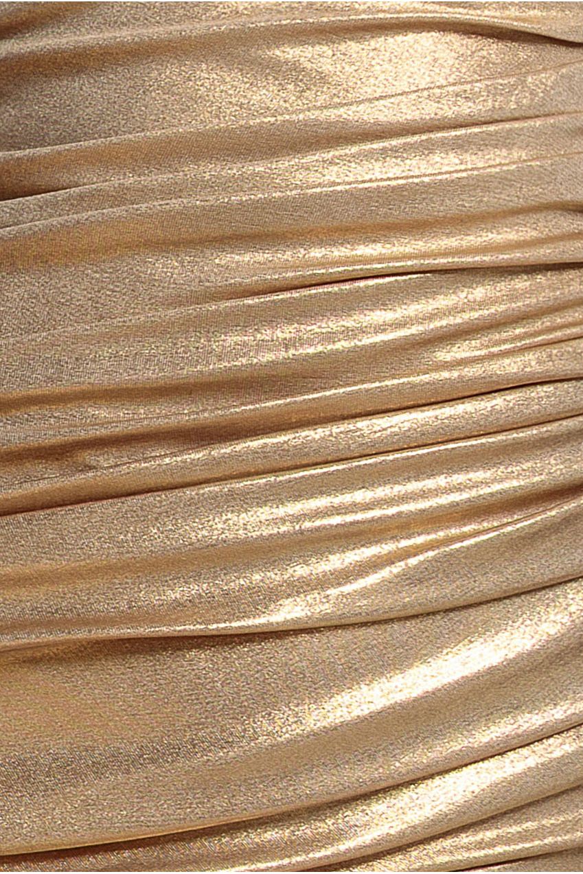 Halterneck Empire Waist Gathered Sunrise Foil Maxi Dress - Gold DR5138