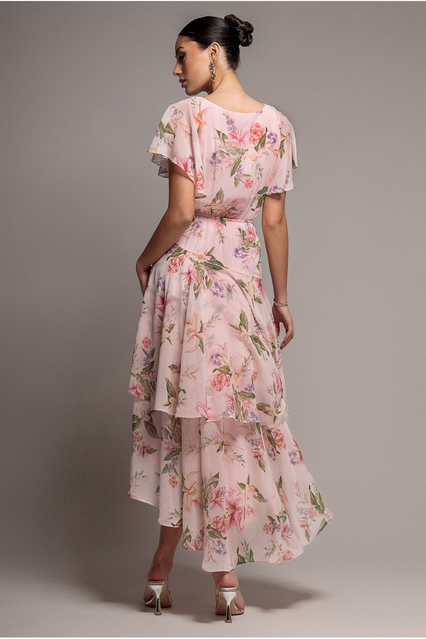 Flutter Sleeve Chiffon Midaxi Wrap Dress - Blush Pink DR5140