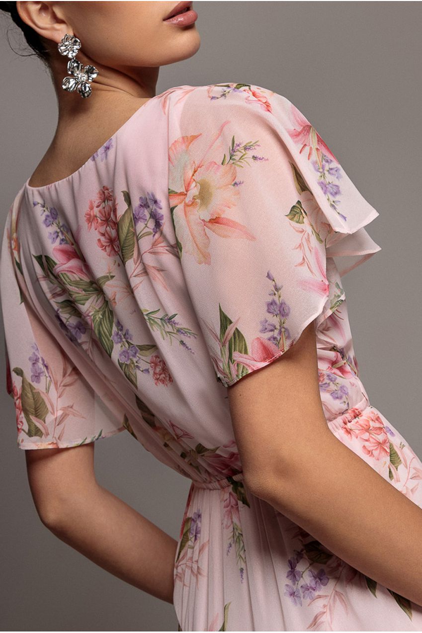 Flutter Sleeve Chiffon Midaxi Wrap Dress - Blush Pink DR5140