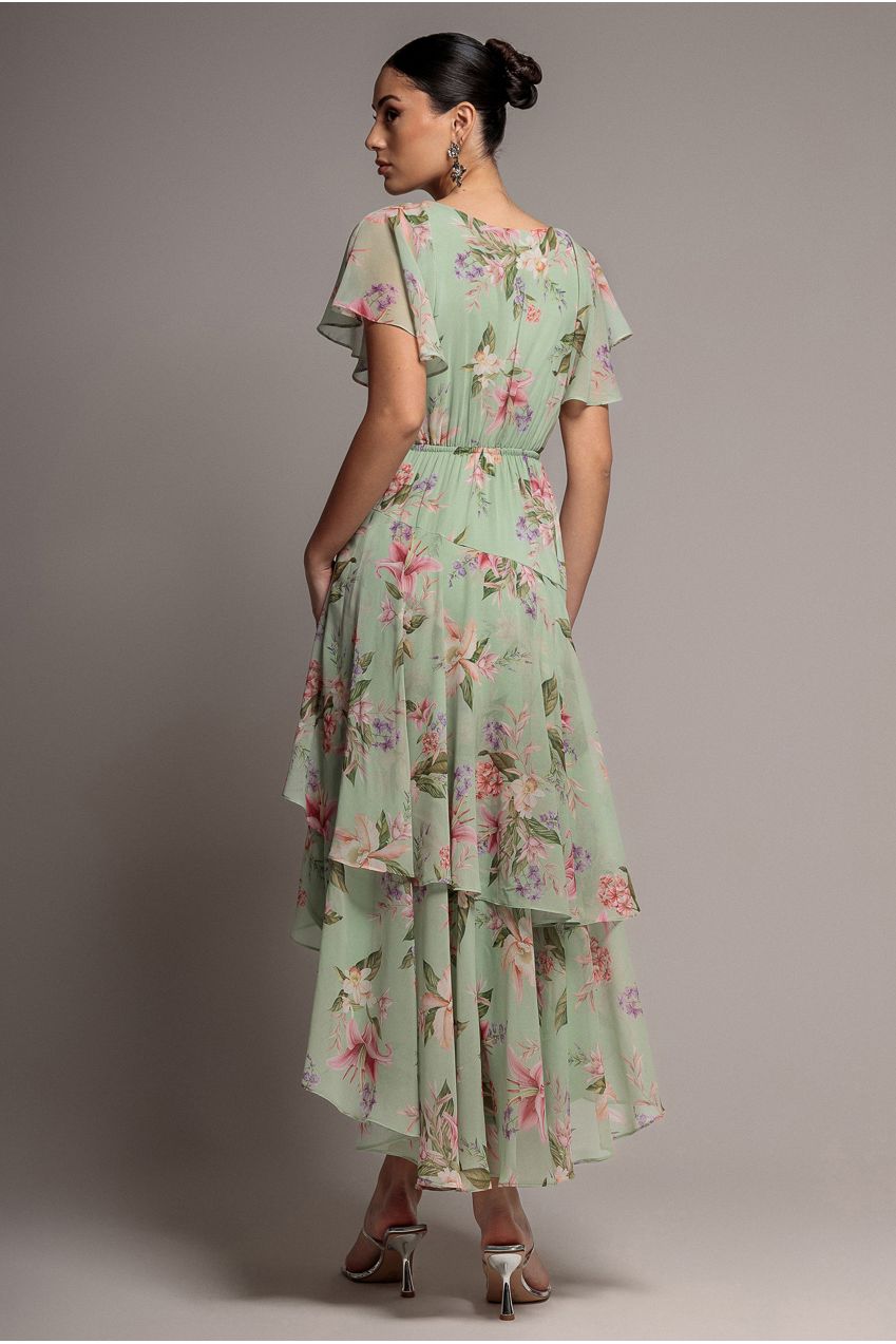Flutter Sleeve Chiffon Midaxi Wrap Dress - Sage Green DR5140