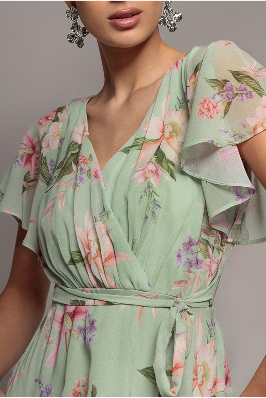 Flutter Sleeve Chiffon Midaxi Wrap Dress - Sage Green DR5140