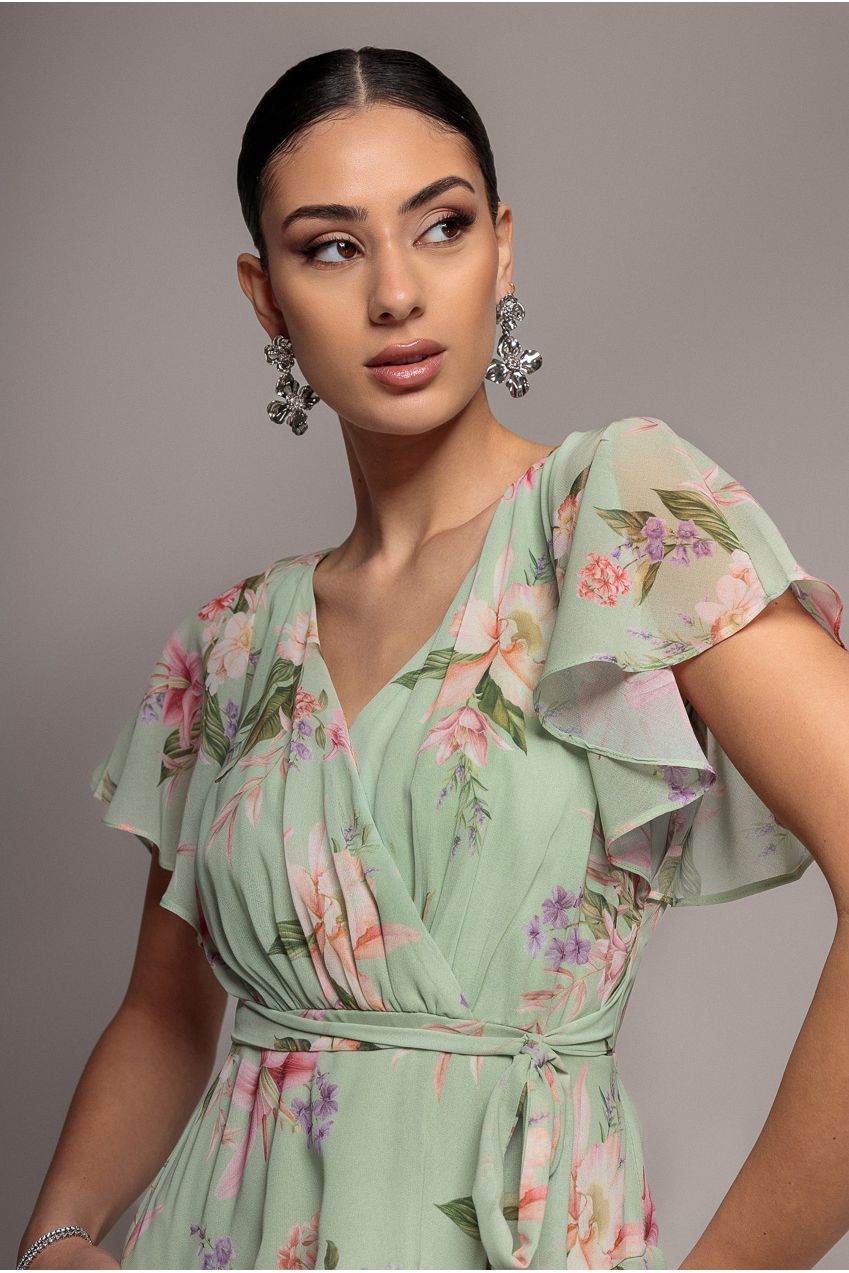Flutter Sleeve Chiffon Midaxi Wrap Dress - Sage Green DR5140
