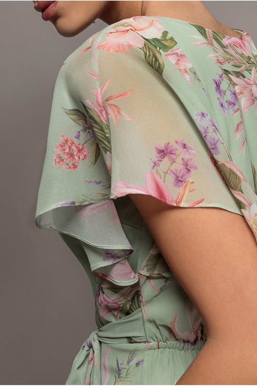 Flutter Sleeve Chiffon Midaxi Wrap Dress - Sage Green DR5140